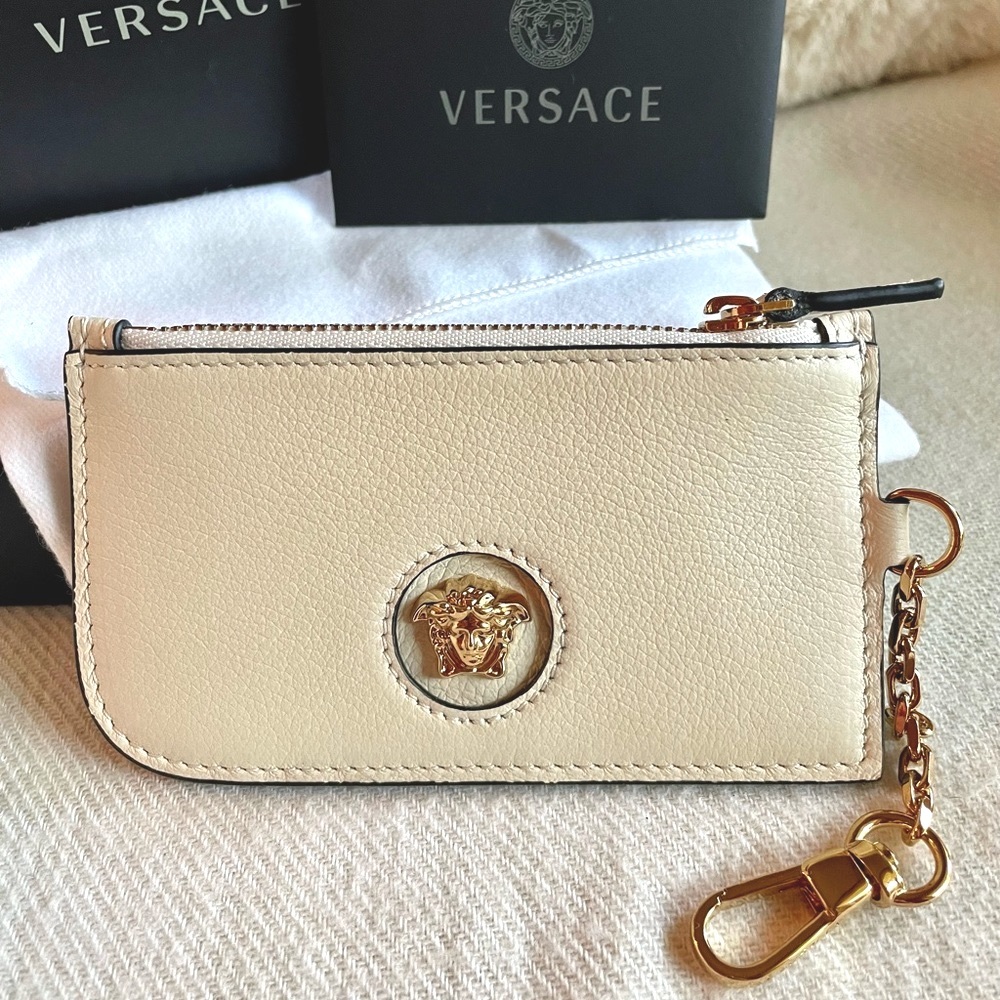 Full Inclusion VERSACE Cream Off-white Medusa Zippy Card Holder